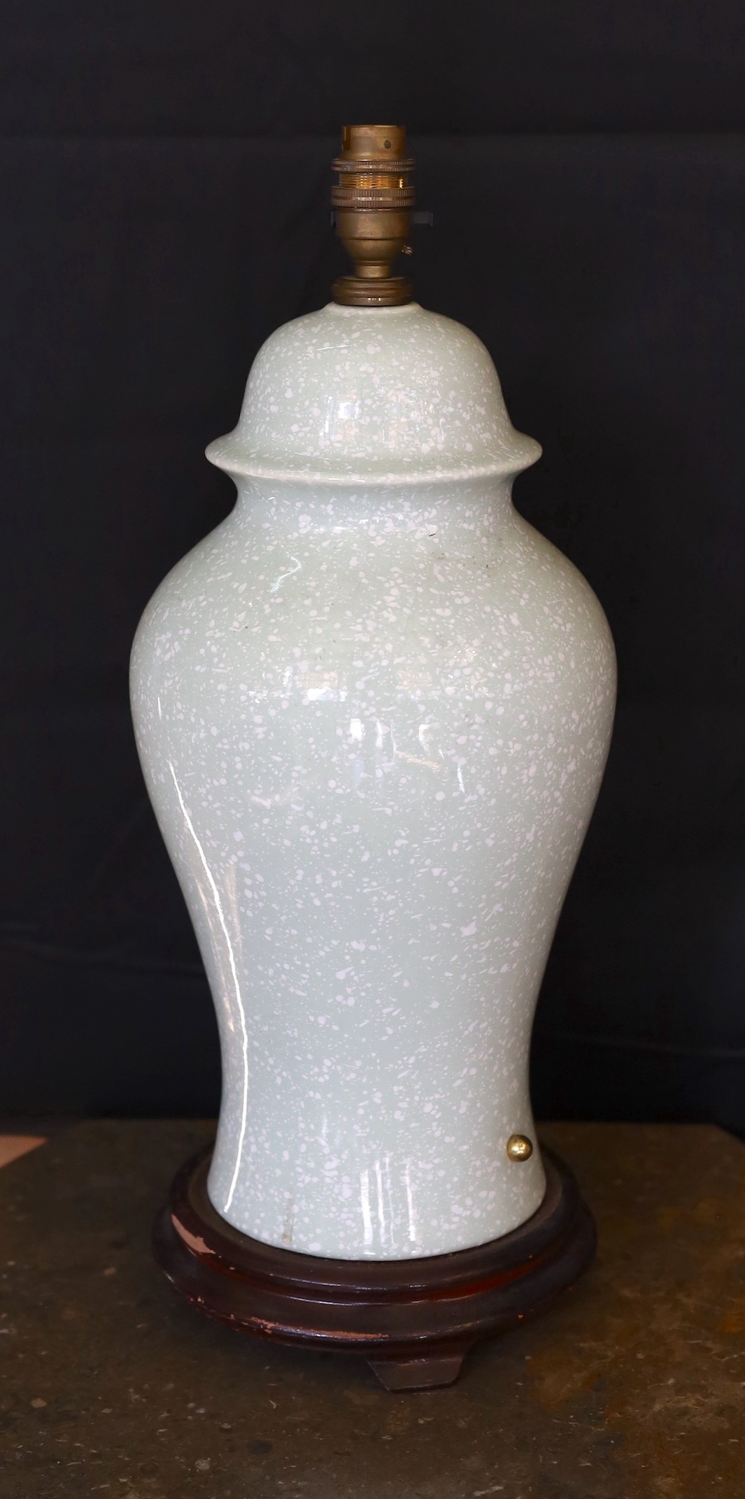 A green marbled ceramic table lamp, height 48cm